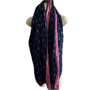 Abercrombie & Finch Infinity scarf Navy blue check print pink accents